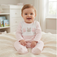 N14624: Baby Girls Embossed Velour All In One (0-9 Months)